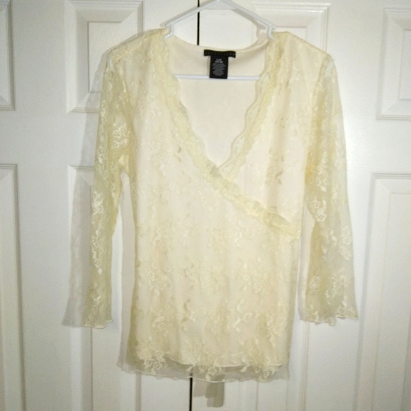 Apostrophe Tops - Apostrophe Ivory Lace Top L